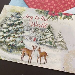 Merry Christmas 'Joy to the World' Deer in Forest Greeting‎ Card with Envelope